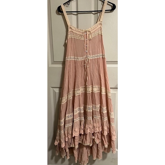 EUC SPELL prairie blush peach nude midi maxi layered lace ruffles dress S small - Picture 2 of 9
